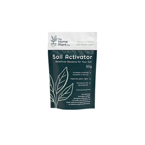 The Home Plant Co soil activator, beneficial bacteria in a small resealable pouch on white background